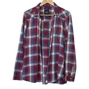 American Eagle Outfitters Oversized Boyfriend Flannel Shirt - XL - Red, Blue